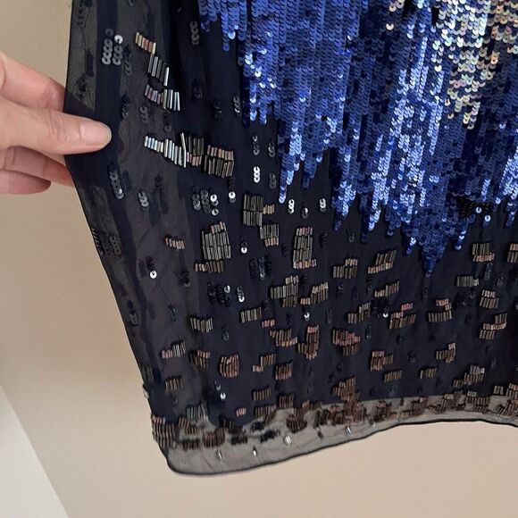 vintage CACHE Silk Beaded Sequin Shift Dress M blue - Picture 10 of 15